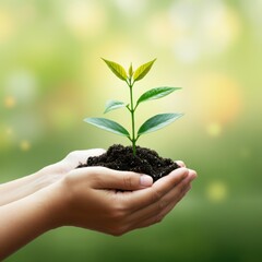 Green Plant Sprout in Hand with Soil