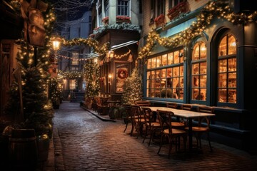 Fototapeta premium Cozy pedestrian street christmas city town.