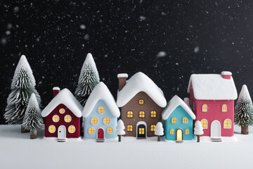 Fototapeta premium Colorful houses on dark winter background. AI generated