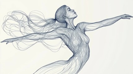 Woman line art. Abstract line art drawing of a woman with flowing hair, symbolizing freedom and movement.