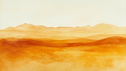 Fototapeta premium Golden mountain range. Abstract watercolor painting of a golden mountain range under a clear sky. The artwork evokes a sense of serenity and vastness.