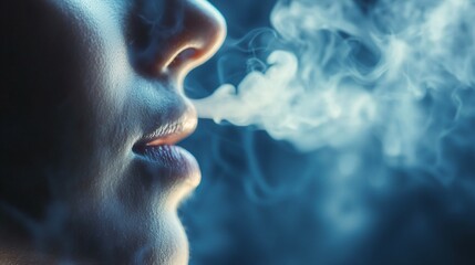 Close-up of human nose during inhalation, capturing the subtle rise and fall of breath, symbolizing life's delicate balance and the continuous cycle of existence.