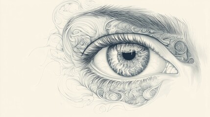 Obraz premium Detailed eye art. Black and white detailed drawing of a human eye with intricate swirling patterns.