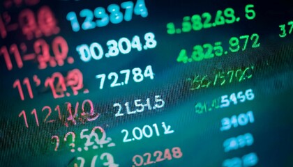 Obraz premium Various numbers displayed on a digital screen, symbolizing data, statistics, and measurement.