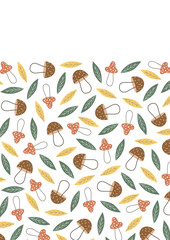 mushrooms. porcini mushrooms. fly agaric. a frame made of different mushrooms and leaves. food. autumn harvest. beautiful frame. a template for creating postcards. vector. doodle drawing. on a white 