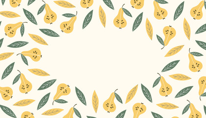 pear. fruit. natural product. mushroom frame. food. autumn harvest. beautiful frame. a template for creating postcards. vector. doodle drawing. on a white background.