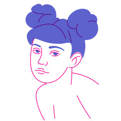 Avatar, portrait of a girl, woman in a simple, flat, linear style. Doodle art.