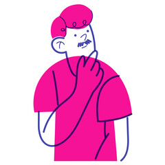 Avatar, image of a young guy, man who is thinking. Concept of reflection, choice, doubt. Illustration in simple, flat, doodle style