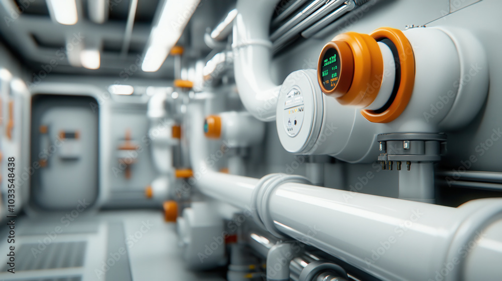 Poster modern natural gas processing facility featuring complex piping systems and advanced monitoring equi