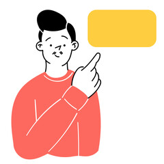 Avatar, image of a young guy, man who is thinking. Concept of reflection, choice, doubt. Illustration in simple, flat, doodle style