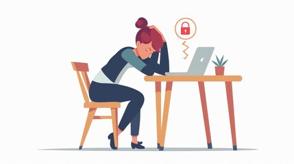   a flat illustration of woman tired and  sitting at her desk 