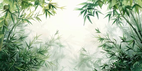 A serene background featuring a lush bamboo forest, with vibrant green bamboo stalks and delicate leaves creating a tranquil atmosphere. The image captures the essence of nature's beauty and simplicit