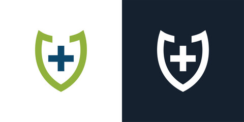 Fototapeta premium Medical Shield Logo Design. Health protection shield logo designs for medical clinic service.