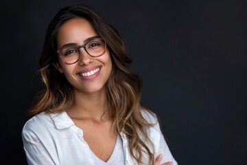 Fototapeta premium smiling hispanic businesswoman with blurred background
