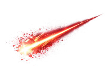 red bright glowing meteor light ray isolated on white or transparent png