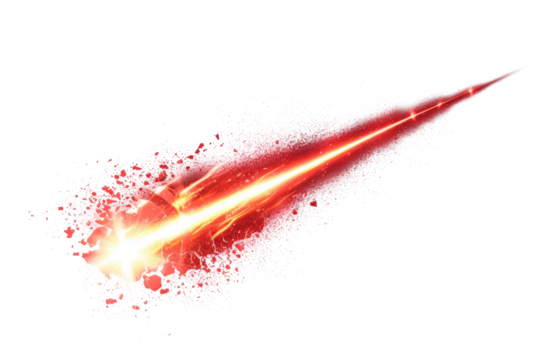 red bright glowing meteor light ray isolated on white or transparent png