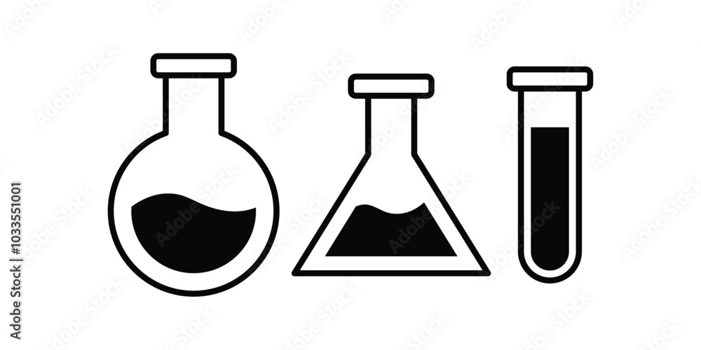 Poster set of laboratory beaker icon. lab flask icon.