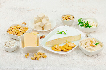 Homemade vegan cashew cheese. Raw healthy sauce in a bowl, lactose free food. Bio organic product
