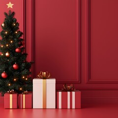Festive Christmas scene with decorated tree and gifts