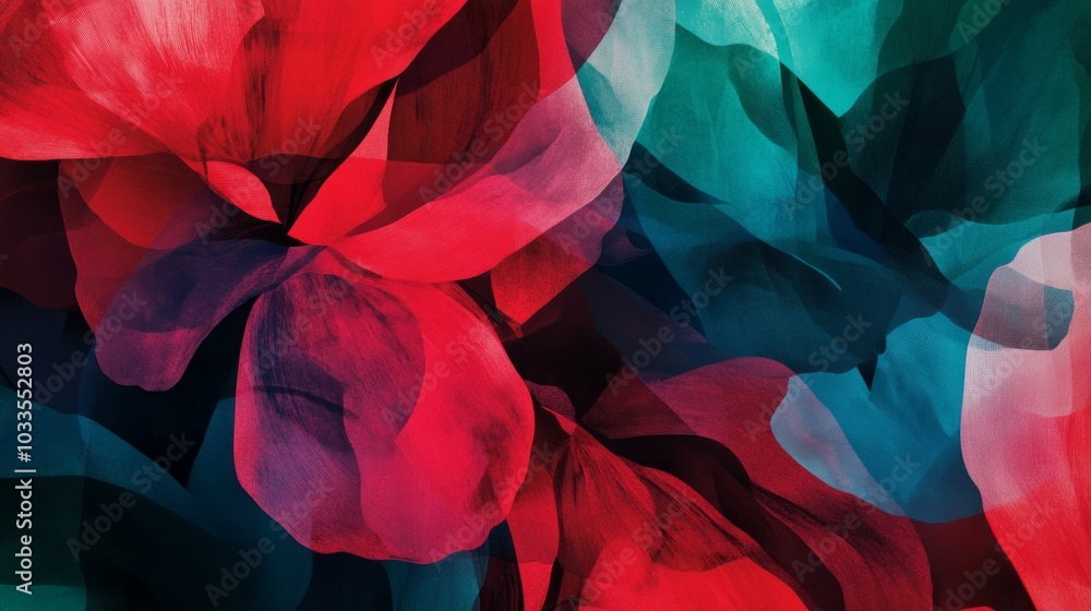 Poster red blue abstract flowers. abstract floral design with red and blue colors, creating a dynamic and v