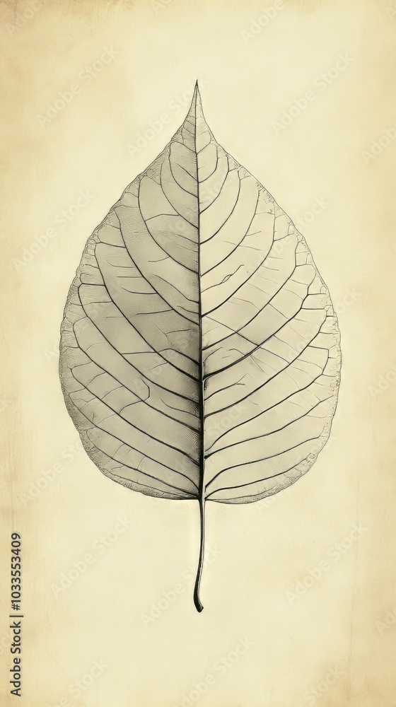Poster single leaf vein. black and white image of a single leaf, showcasing intricate vein patterns. the le