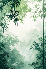 A serene background featuring a lush bamboo forest, with vibrant green bamboo stalks and delicate leaves creating a tranquil atmosphere. The image captures the essence of nature's beauty and simplicit