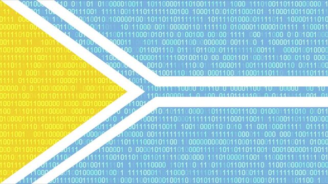 Binary code on flag of Tuva. Program source code or Hacker concept on Tuvan flag. Tuva digital technology security, hacking or programming