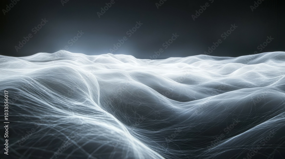 Aufkleber abstract wave field. glowing white lines create an ethereal landscape of undulating waves on a dark 
