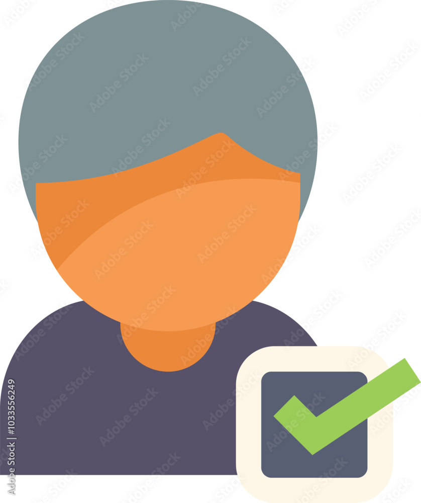 Poster simple flat vector illustration of a person being selected with a green check mark in a checkbox
