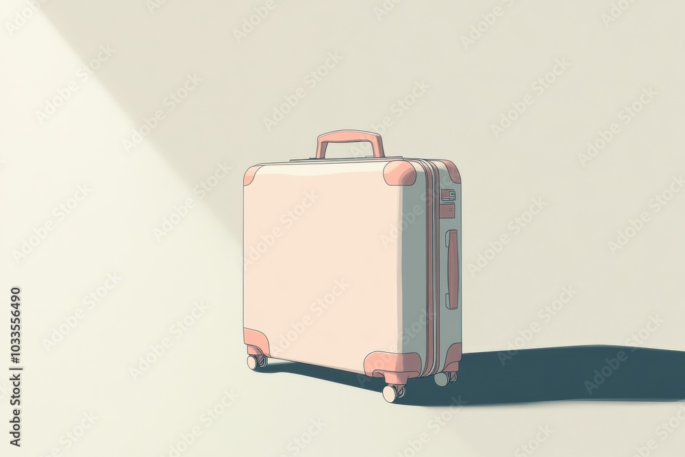 Poster the artwork features a sleek suitcase with clean lines and gentle colors, evoking thoughts of travel