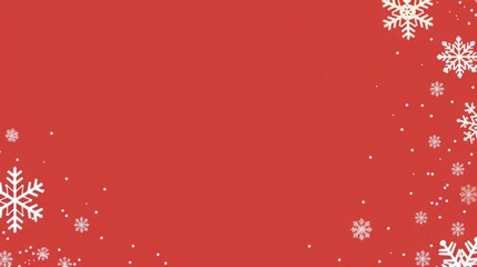 Festive Christmas Background with Red Base and White Snowflakes, Simple Style and Color Scheme, Flat Vector Graphic Design, High Resolution, Ideal for Text or Design Placeme