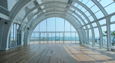 Blank warehouse glass room background
