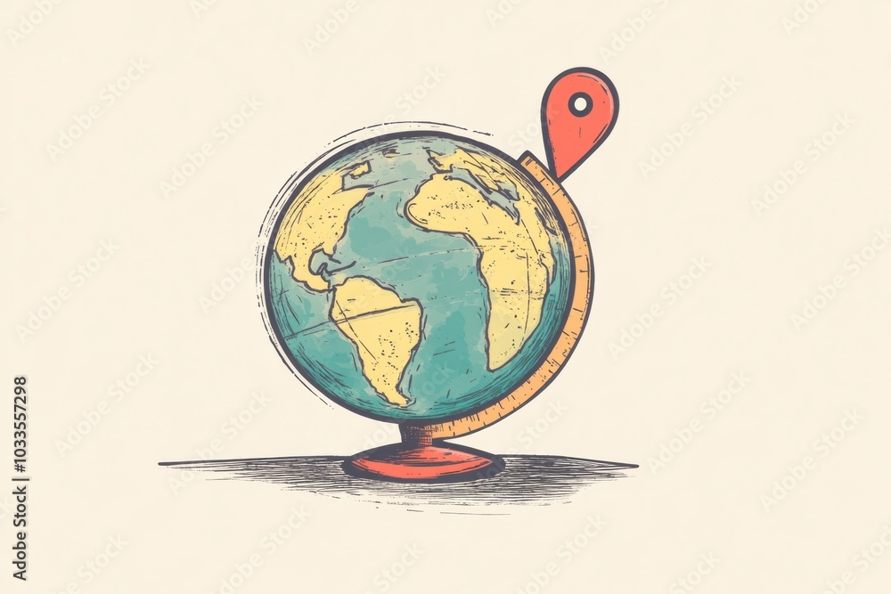 Poster the design features a globe with a cheerful location pin showcasing a travel destination, inspiring 