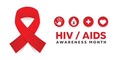 Hiv Aids Awareness Month. Ribbon, hand and more. Great for cards, banners, posters, social media and more. White background. 
