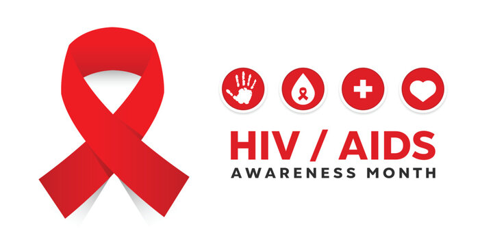 Hiv Aids Awareness Month. Ribbon, hand and more. Great for cards, banners, posters, social media and more. White background.