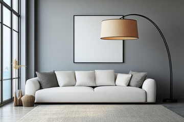 Stylish living room with a round ottoman, fresh floral arrangements, and colorful decor, creating a lively yet cozy atmosphere. Home decor and mock up, Generative AI