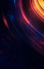 long vertical saturn rings, bright yellow, red and blue colors, asteroids, vast black outer space universe, nebulas, dreamy filter effect, orbit, portals, Andromeda galaxy, anime drawing style