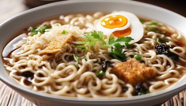 close up japanesse ramen noodle soup with egg