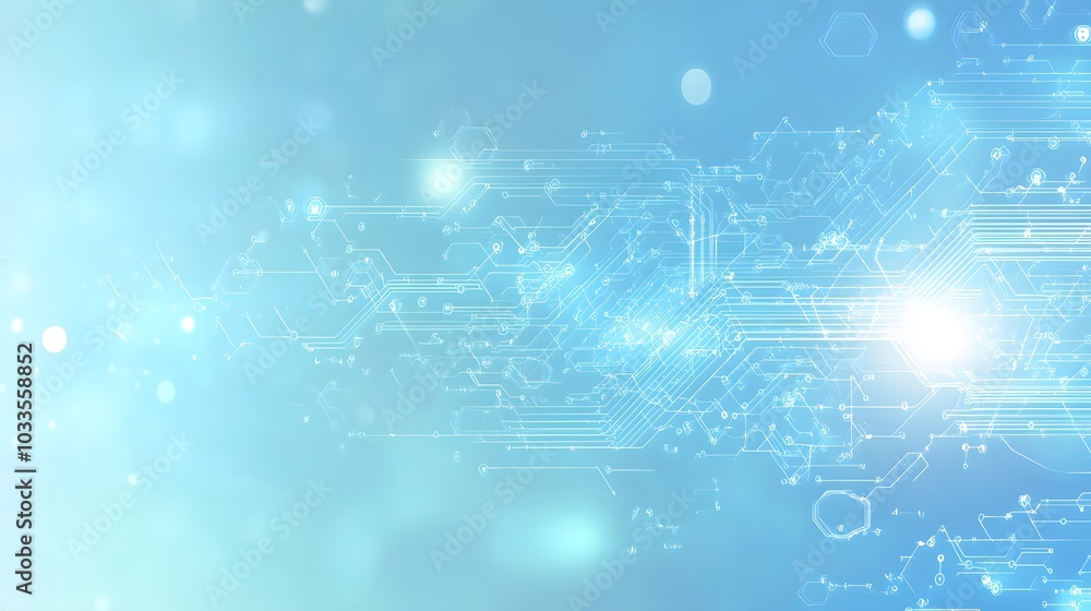 Poster abstract digital circuitry pattern on a blue and white background