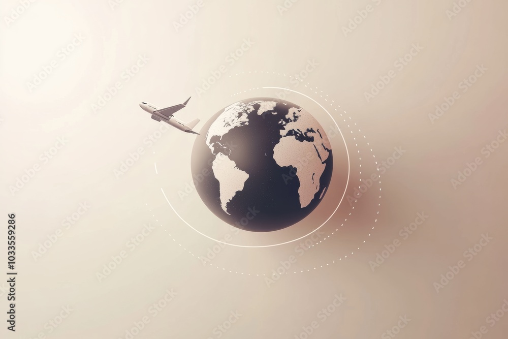 Aufkleber an airplane flies around a simple globe, leaving a trail that illustrates the thrill of exploring ne