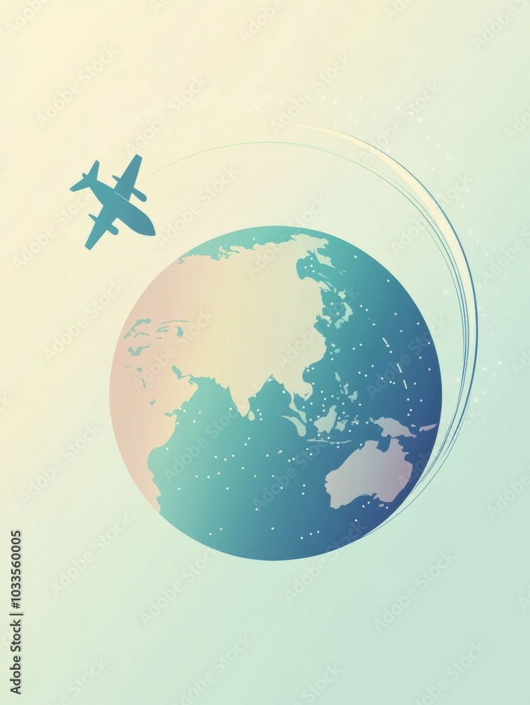 Poster A globe is depicted with a plane flying around it, showcasing the excitement of travel and global exploration. Generative AI