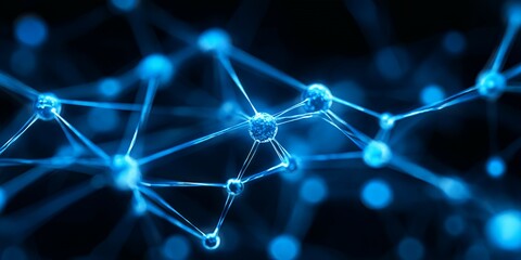 Abstract blue spheres connected by lines.