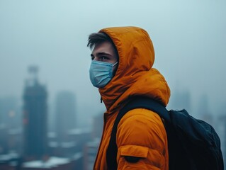 Urban Gear, Youthful Style: A Masked Millennial in the City