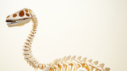 Obraz premium Close-up of a dinosaur skeleton's head and neck against a white background.