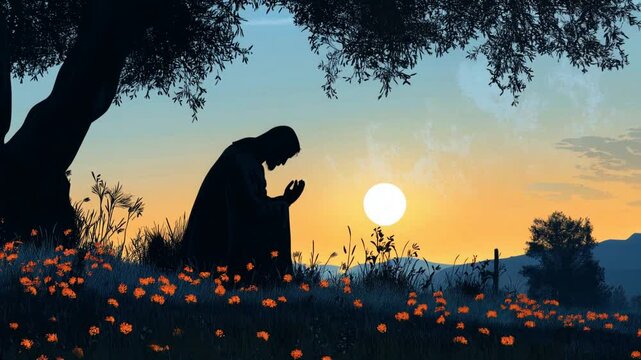 
Silhouette of jesus in gethsemane: a moment of prayer before betrayal and crucifixion