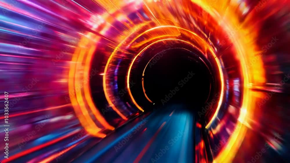 Poster futuristic neon light trails with radial motion blur and abstract fractal design concept