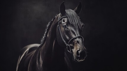 Dressage Horse Portrait. Stunning Black Bay Thoroughbred in Studio