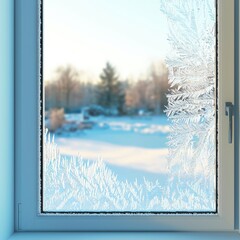 Frosted Window Designs in Winter Landscape