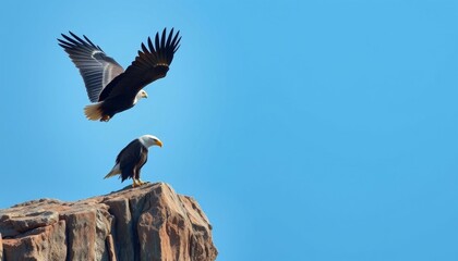 Obraz premium Majestic Eagles in Flight Over Rocky Cliffs