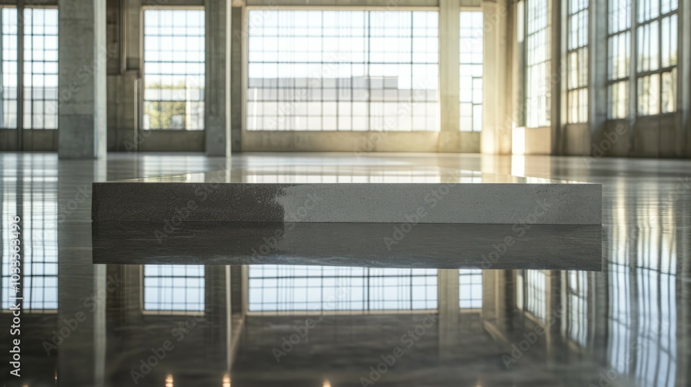 Aufkleber concrete platform reflection. a single concrete platform with a polished surface, reflecting in a sp